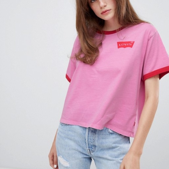 Levi's Pink Crop Top Ringer Tee - Picture 1 of 2